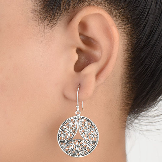 Front view of Round earrings in 92.5 Sterling Silver