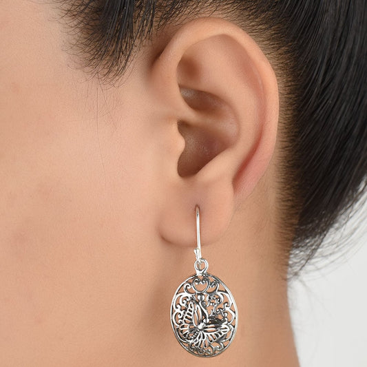 Front view of Butterfly Scroll Work earrings in 92.5 Sterling Silver