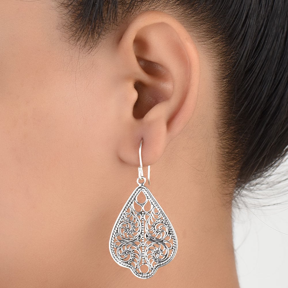 Front view of design earrings in 92.5 Sterling Silver