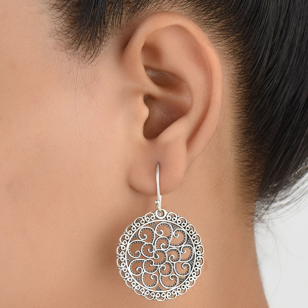 Front view of Dot Scroll earrings in 92.5 Sterling Silver