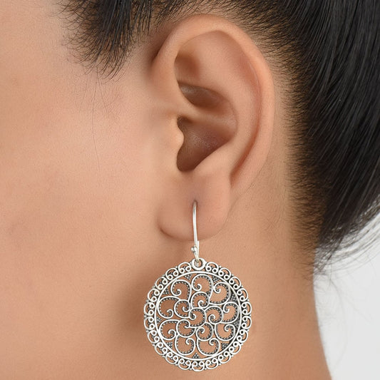 Front view of Dot Scroll earrings in 92.5 Sterling Silver