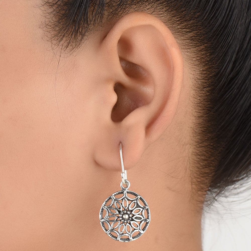 Front view of Round earrings in 92.5 Sterling Silver