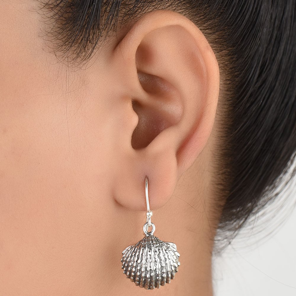 Front view of Shell earrings in 92.5 Sterling Silver