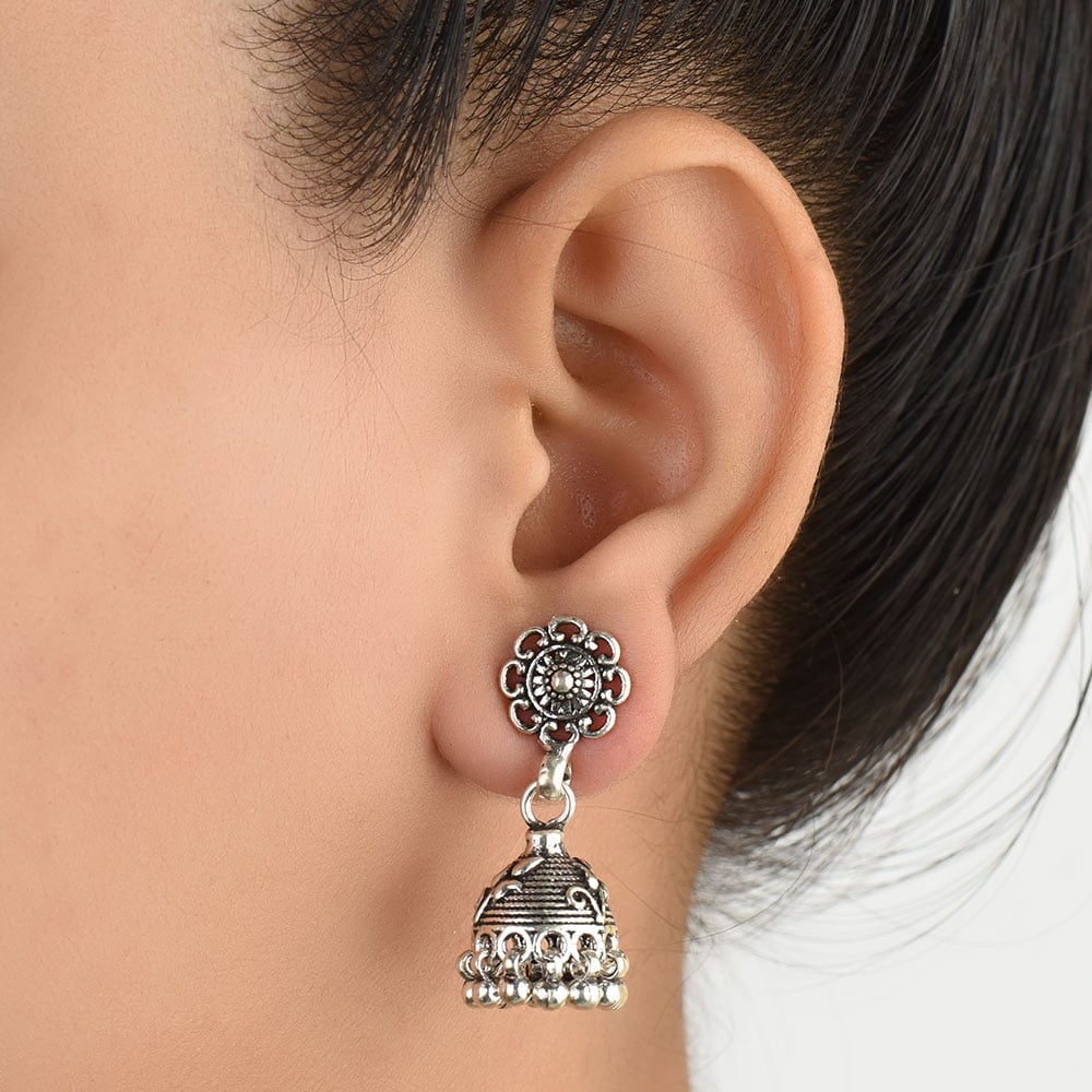 Front view of Flower earrings in 92.5 Sterling Silver