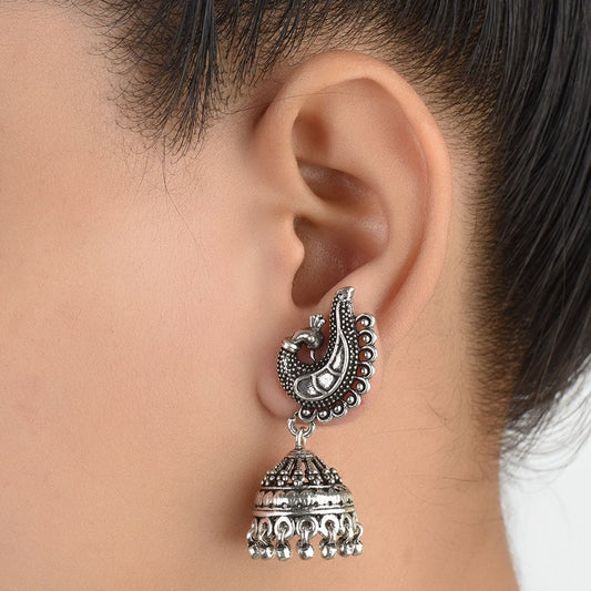 Front view of Peacock earrings in 92.5 Sterling Silver
