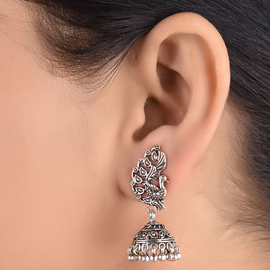 Front view of Peacock earrings in 92.5 Sterling Silver