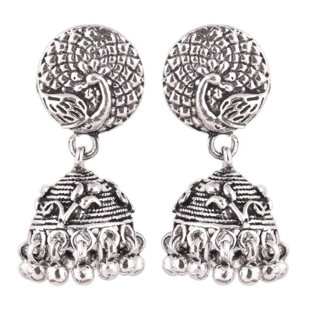 Handcrafted 925 silver peacock jhumkas inspired by heritage design