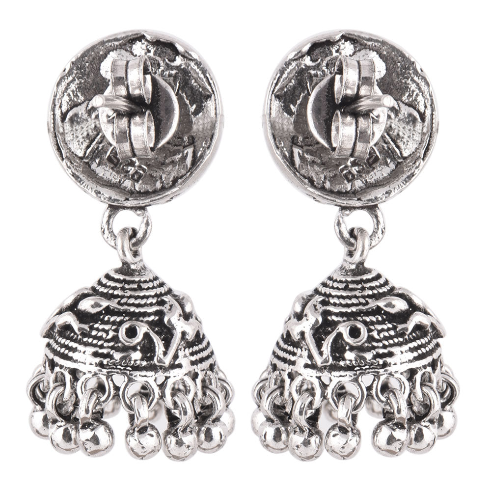 Traditional peacock motif jhumki earrings in sterling silver