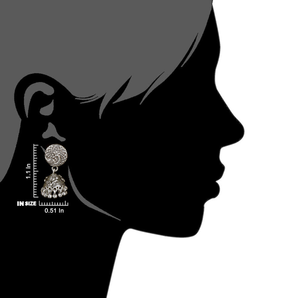 Indian artisan made silver peacock jhumki earrings