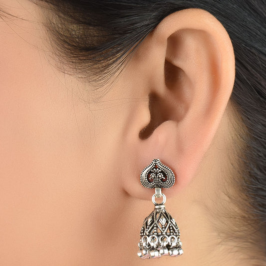 paisley curve jhumki earrings in 925 sterling silver with handcrafted finish
