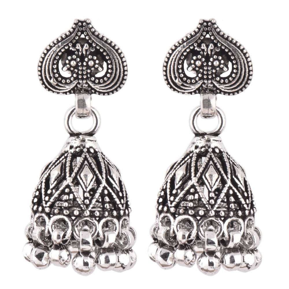 handcrafted jhumki earrings featuring paisley curve, set in 925 sterling silver