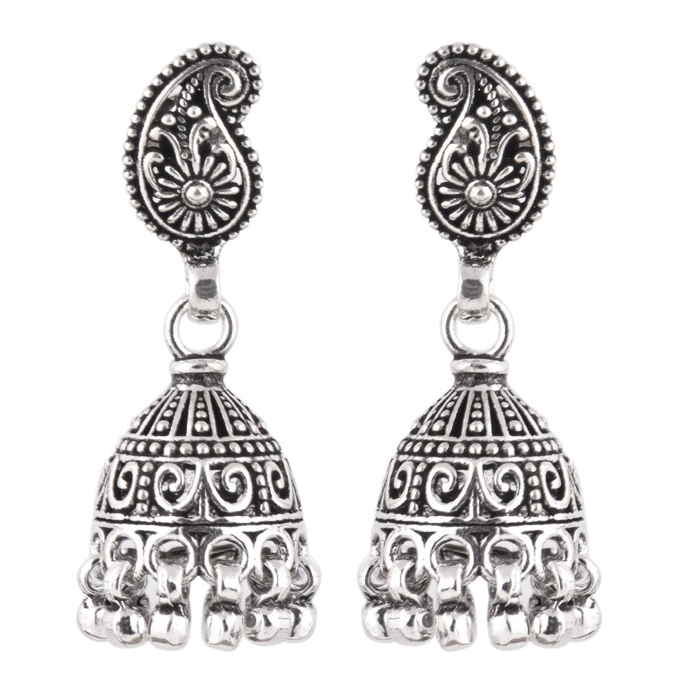 handcrafted jhumki earrings featuring crescent-inspired detailing, set in 925 sterling silver