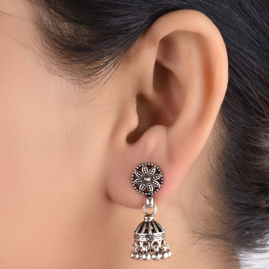 crescent-inspired detailing chandelier earrings in 925 sterling silver with handcrafted finish