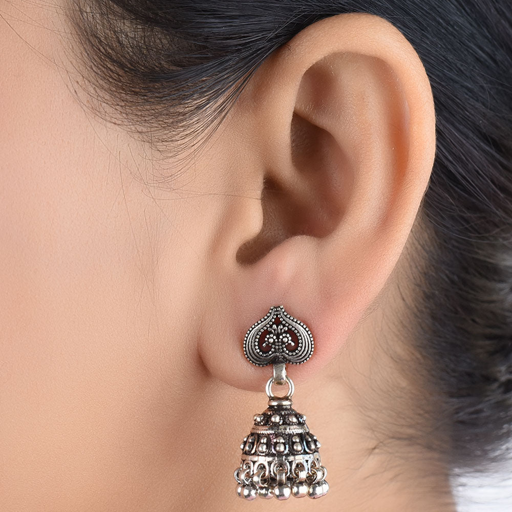 handcrafted detailing jhumki earrings in 925 sterling silver with handcrafted finish