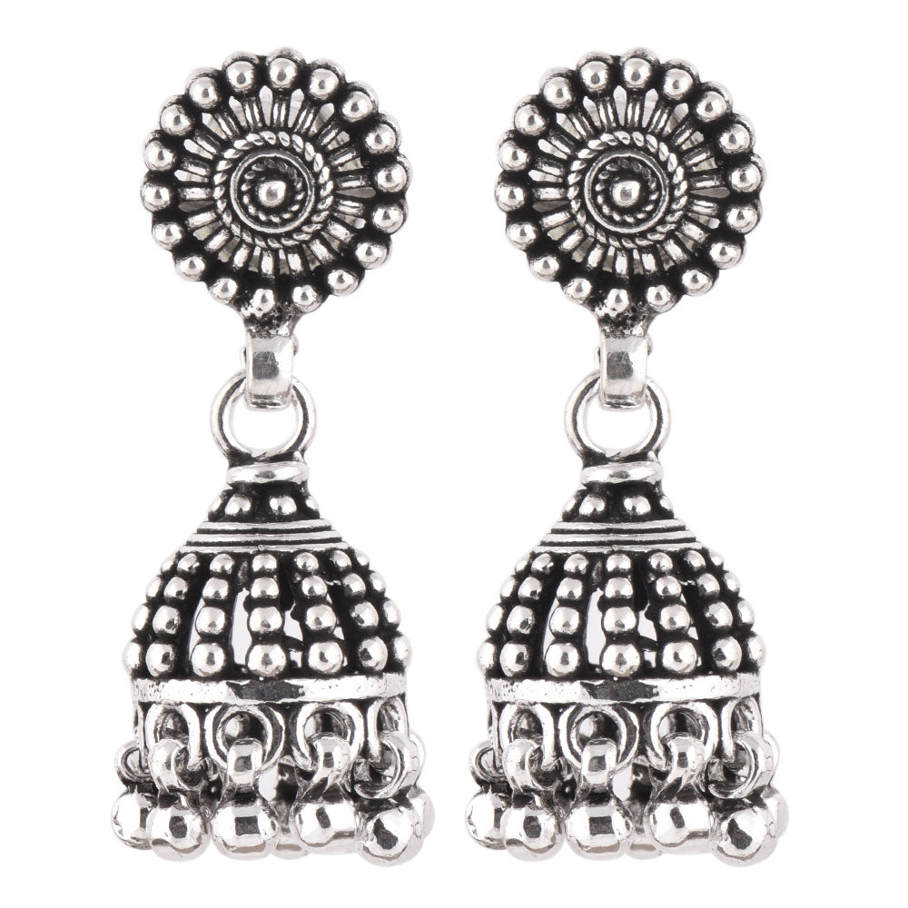 handcrafted jhumki earrings featuring engraved design, set in 925 sterling silver