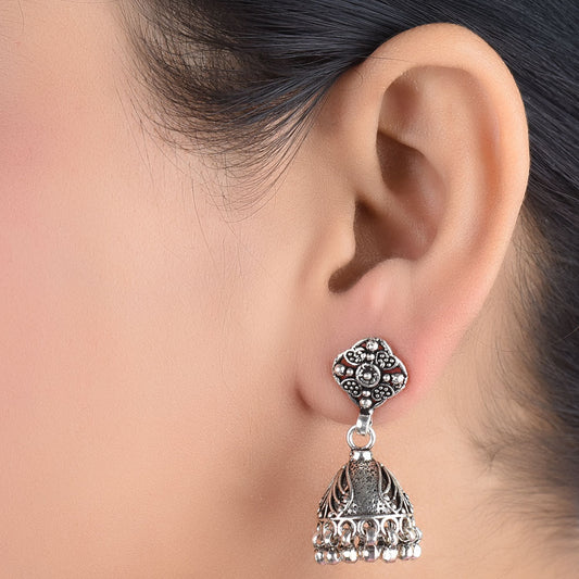 handcrafted detailing jhumki earrings in 925 sterling silver with handcrafted finish