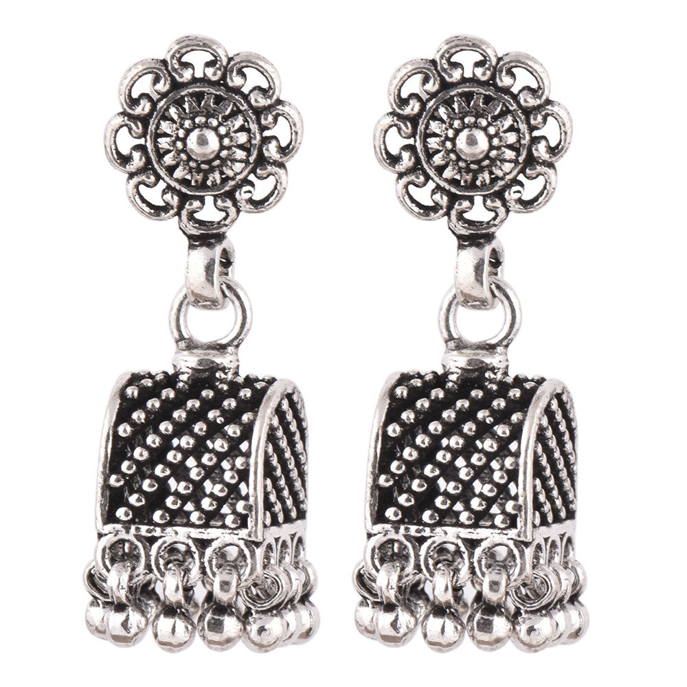 handcrafted jhumki earrings featuring semi circle design, set in 925 sterling silver