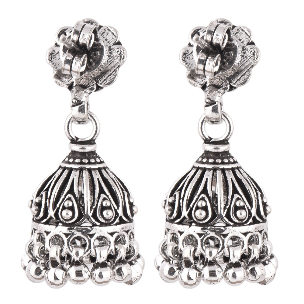 jhumki earrings with floral detailing crafted in 925 sterling silver