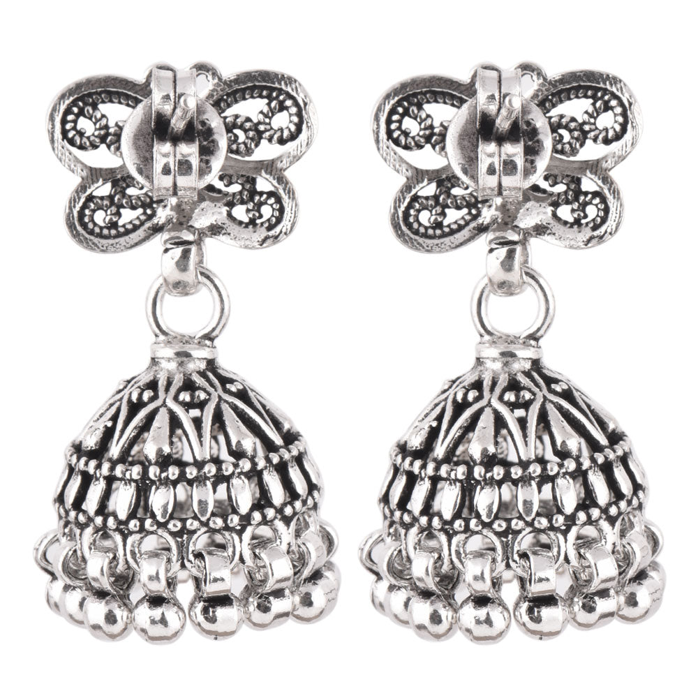 stud jhumki earrings with butterfly motif crafted in 925 sterling silver