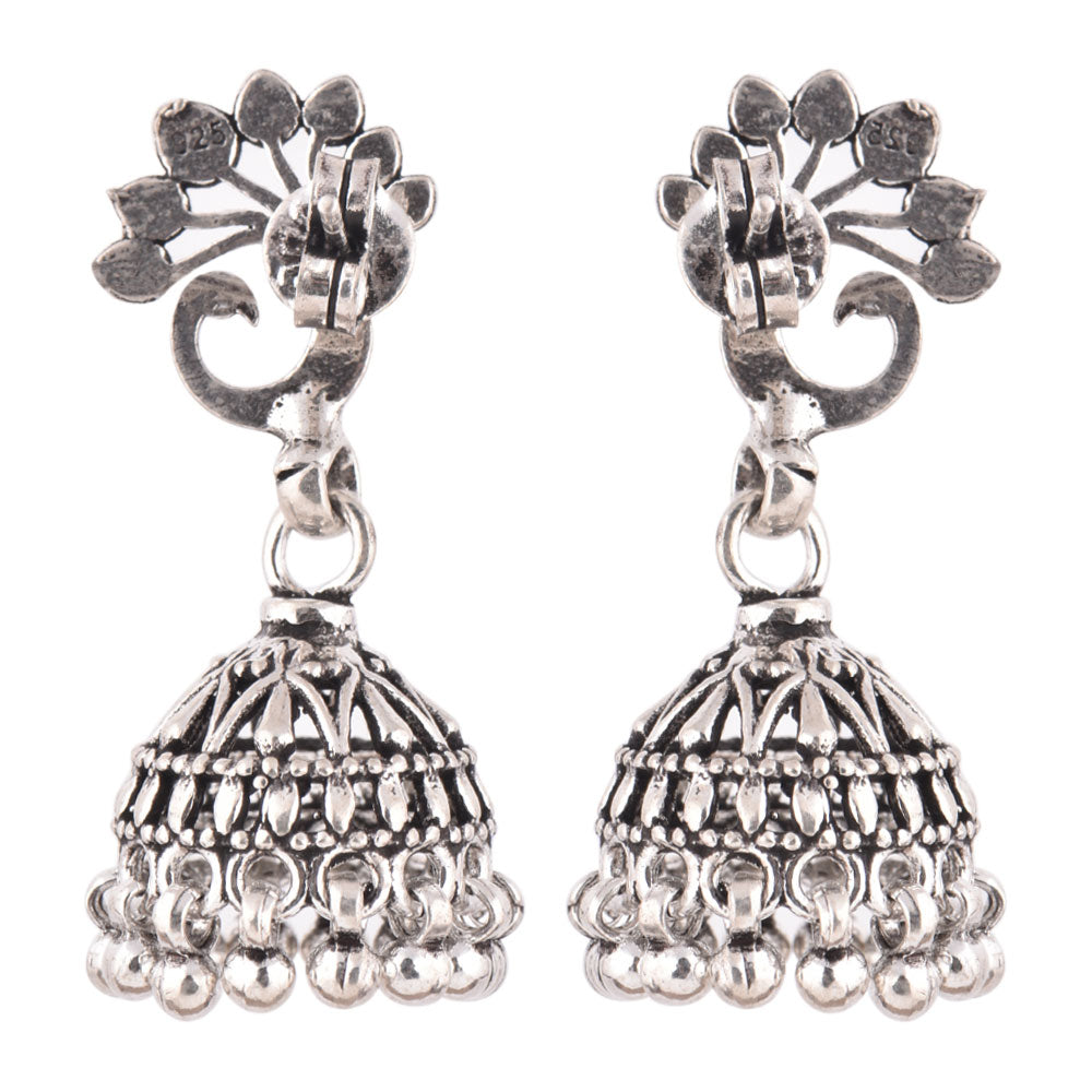 jhumki earrings with peacock motif crafted in 925 sterling silver