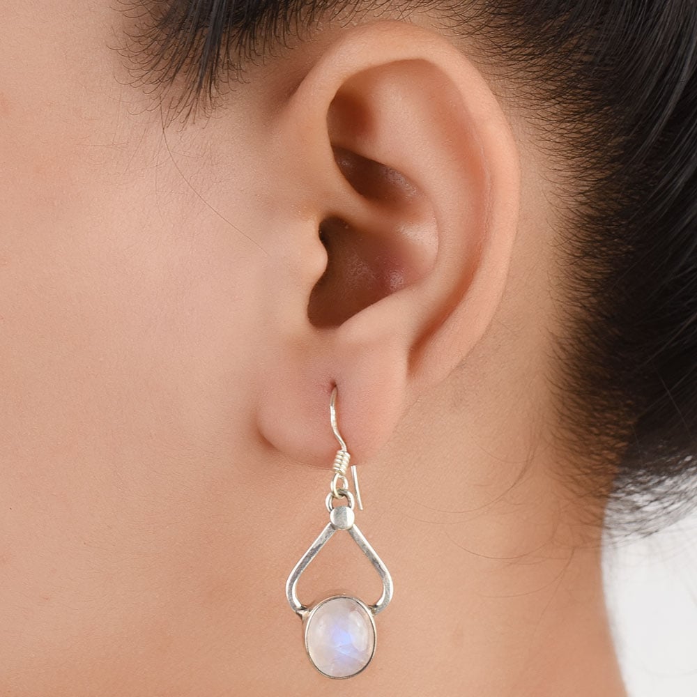 Moonstone Moon Earrings handcrafted in 92.5 Sterling Silver with subtle Moonstone Moon details capturing quiet heritage