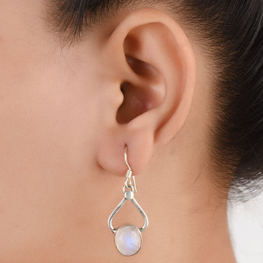 Moonstone Moon Earrings handcrafted in 92.5 Sterling Silver with subtle Moonstone Moon details capturing quiet heritage