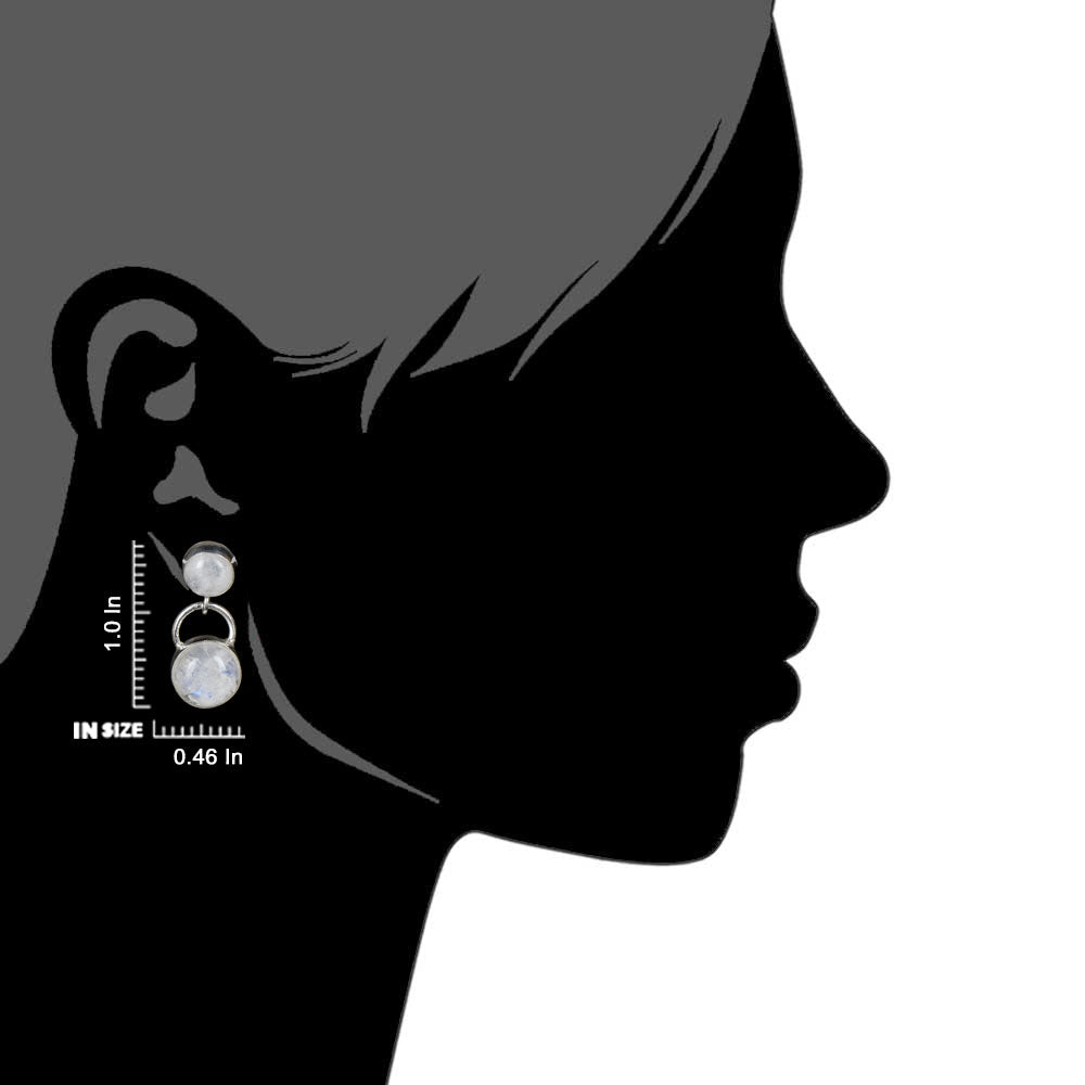 Side view of the artisan made Moonstone Moon Drop Earrings revealing the texture and light play