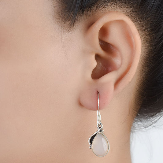 Moonstone Moon Dangle Earrings handcrafted in 92.5 Sterling Silver with subtle Moonstone Moon details capturing quiet heritage