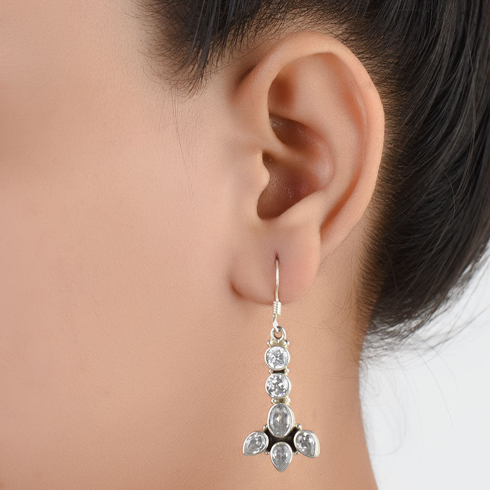 Clear White Semi Earrings handcrafted in 92.5 Sterling Silver with subtle Clear White Semi details capturing quiet heritage