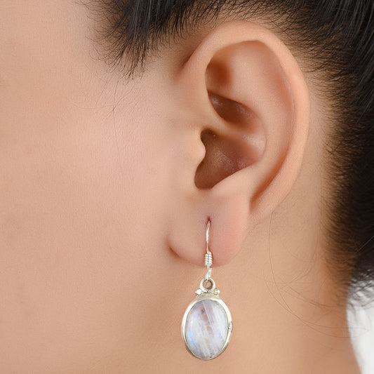 Moonstone Moon Earrings handcrafted in 92.5 Sterling Silver with subtle Moonstone Moon details capturing quiet heritage