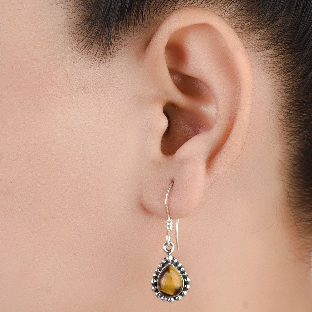 Tiger Eye Stone Earrings handcrafted in 92.5 Sterling Silver with subtle Tiger Eye Stone details capturing quiet heritage