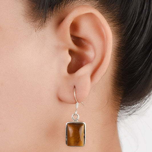 Square Earrings handcrafted in 92.5 Sterling Silver with subtle gemstone details capturing quiet heritage