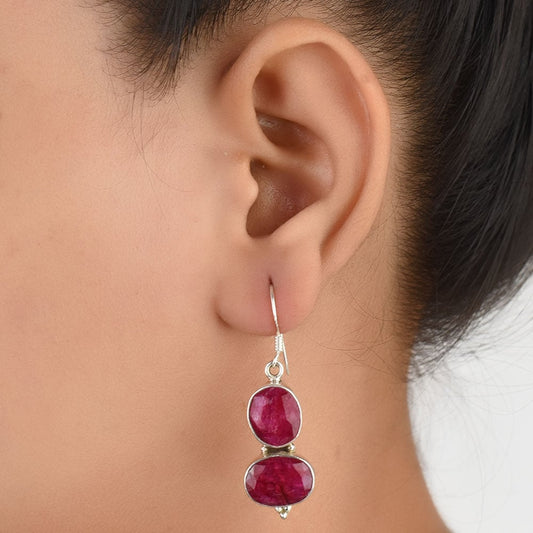 Front view of Pink Tourmaline Oval Dangle Earrings in 92.5 Sterling Silver