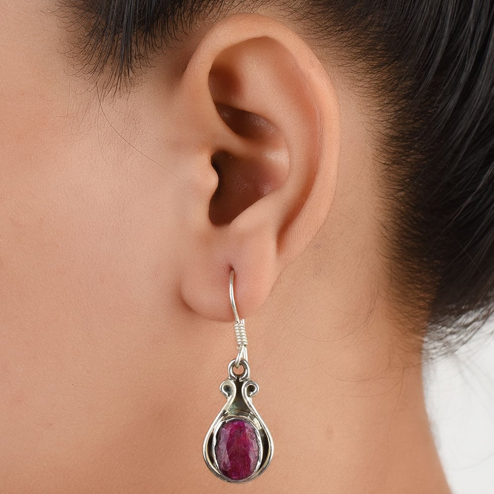 Front view of Pink Tourmaline Dangle Earrings in 92.5 Sterling Silver