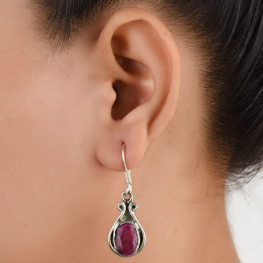 Front view of Pink Tourmaline Dangle Earrings in 92.5 Sterling Silver