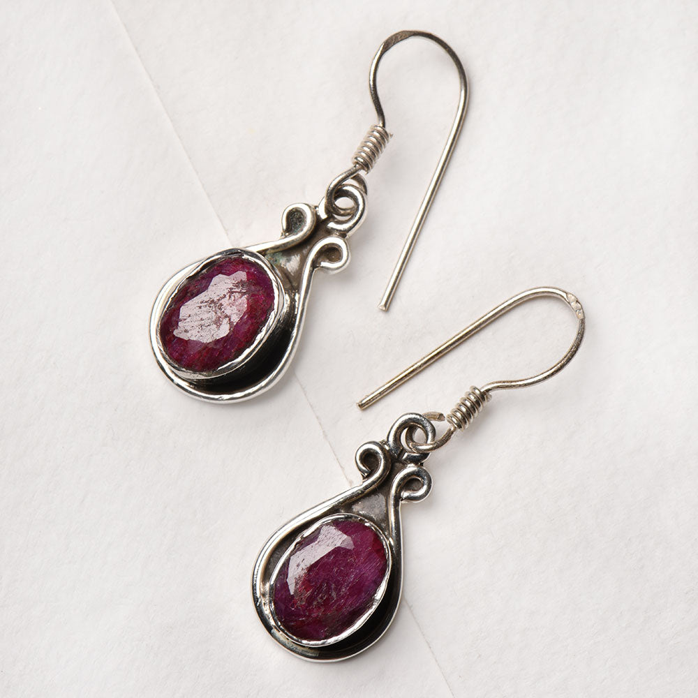 Side view of Pink Tourmaline Dangle Earrings, showing dangle design in 92.5 Sterling Silver