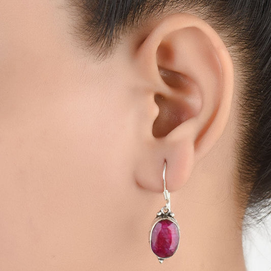 Front view of Pink Tourmaline Drop Earrings in 92.5 Sterling Silver