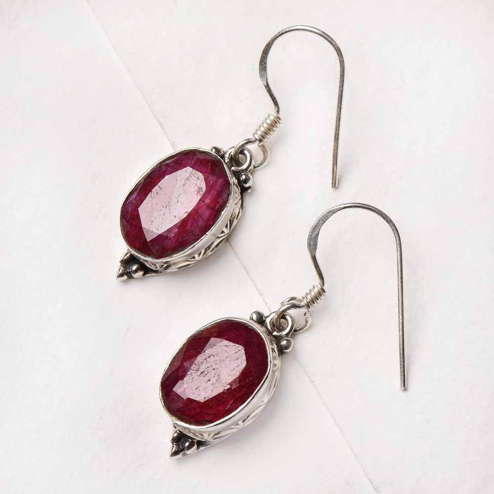 Side view of Pink Tourmaline Drop Earrings, showing oval design in 92.5 Sterling Silver