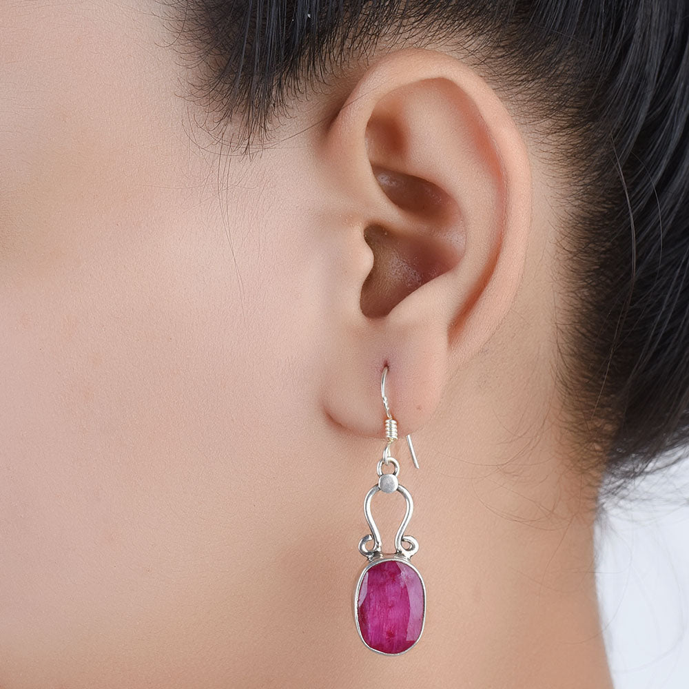 Front view of Pink Tourmaline Dangle Earrings in 92.5 Sterling Silver