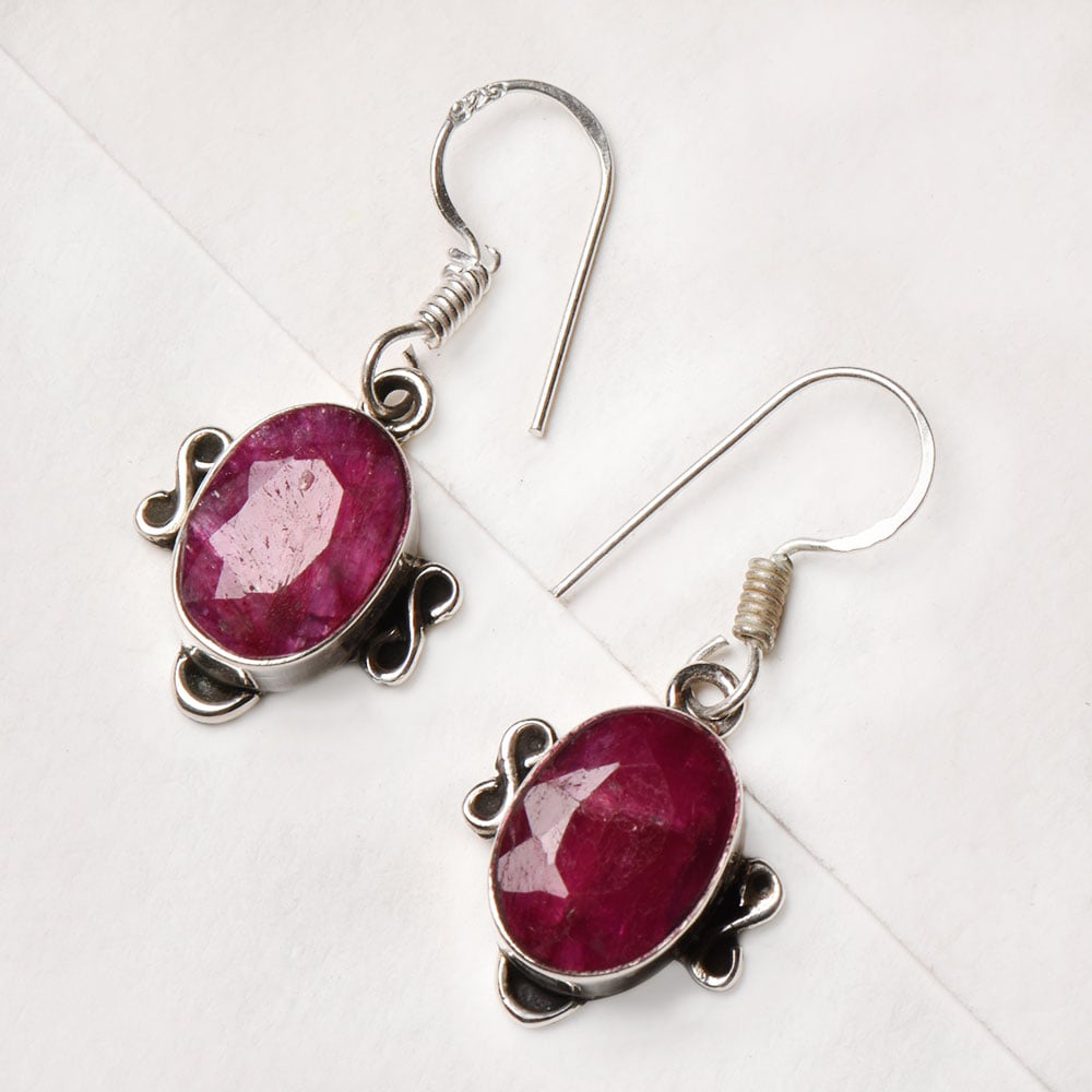 Side view of Pink Tourmaline Earrings, showing oval design in 92.5 Sterling Silver
