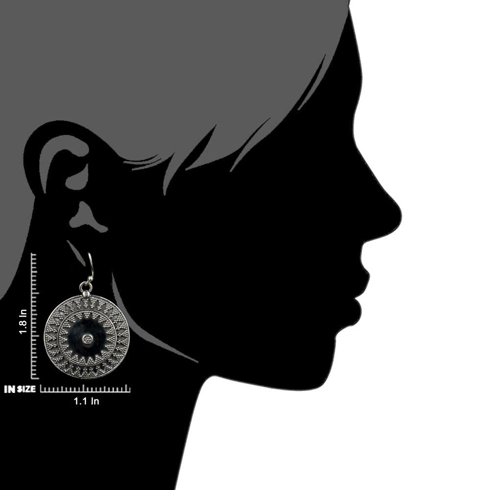 Minimal round oxidised silver dangle earrings in traditional finish