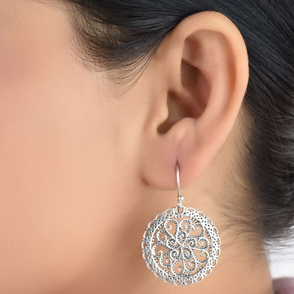 Heritage style floral earrings in 925 silver made in India