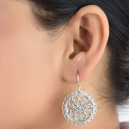 Heritage style floral earrings in 925 silver made in India