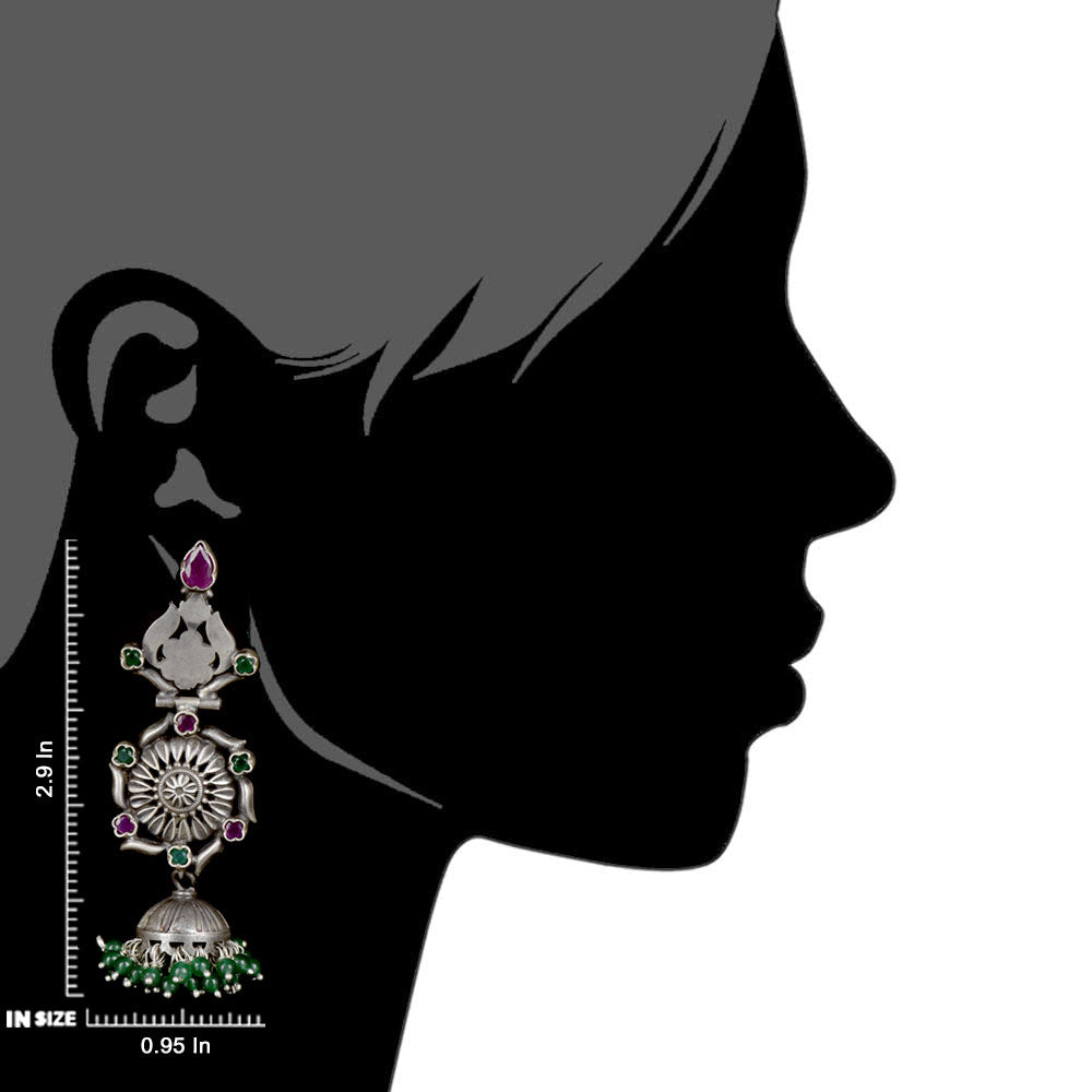 elegant green onyx and pink tourmaline jhumka earrings suitable for kurta or dresses