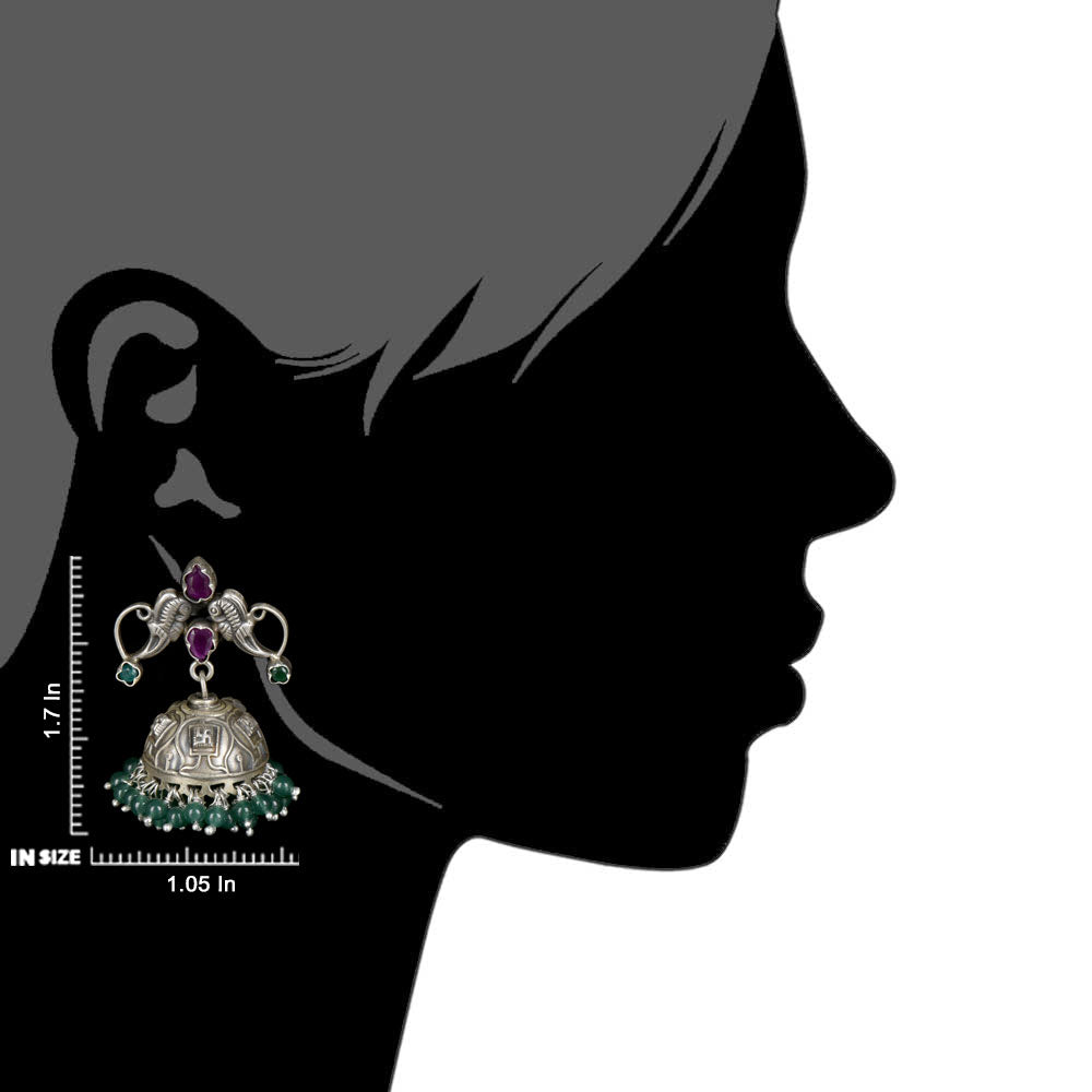 elegant peacock motif and pink tourmaline and agate jhumki earrings suitable for kurta or dresses