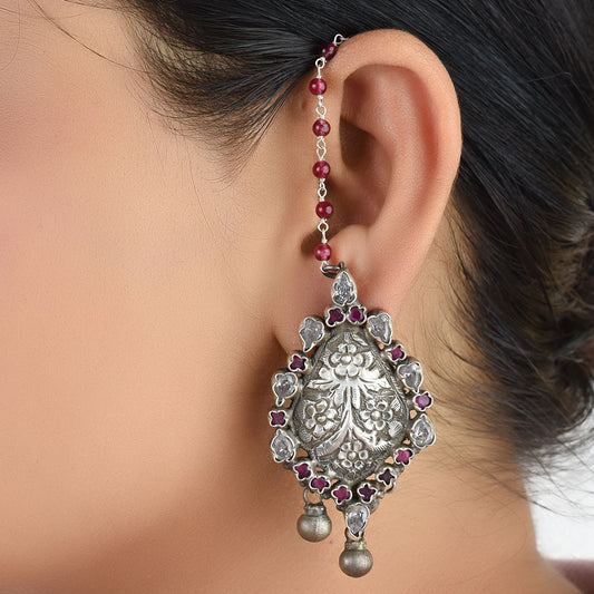 pink tourmaline jhumki earrings in 925 sterling silver with handcrafted finish
