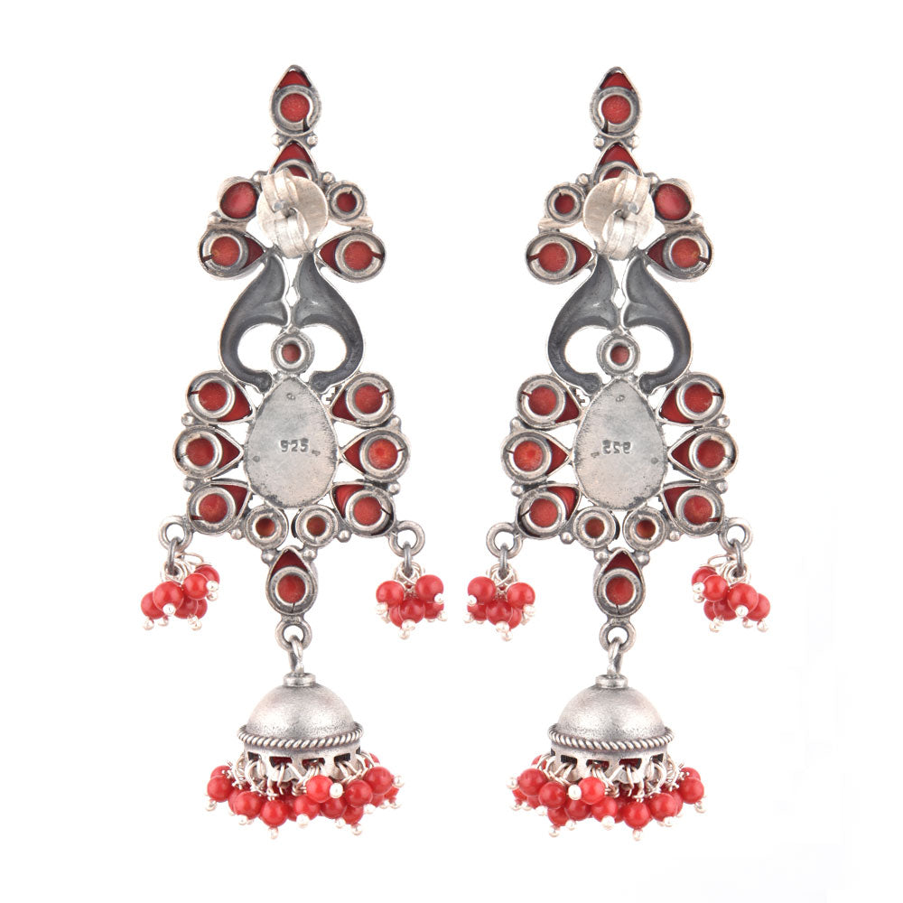 jhumki earrings with coral crafted in 925 sterling silver