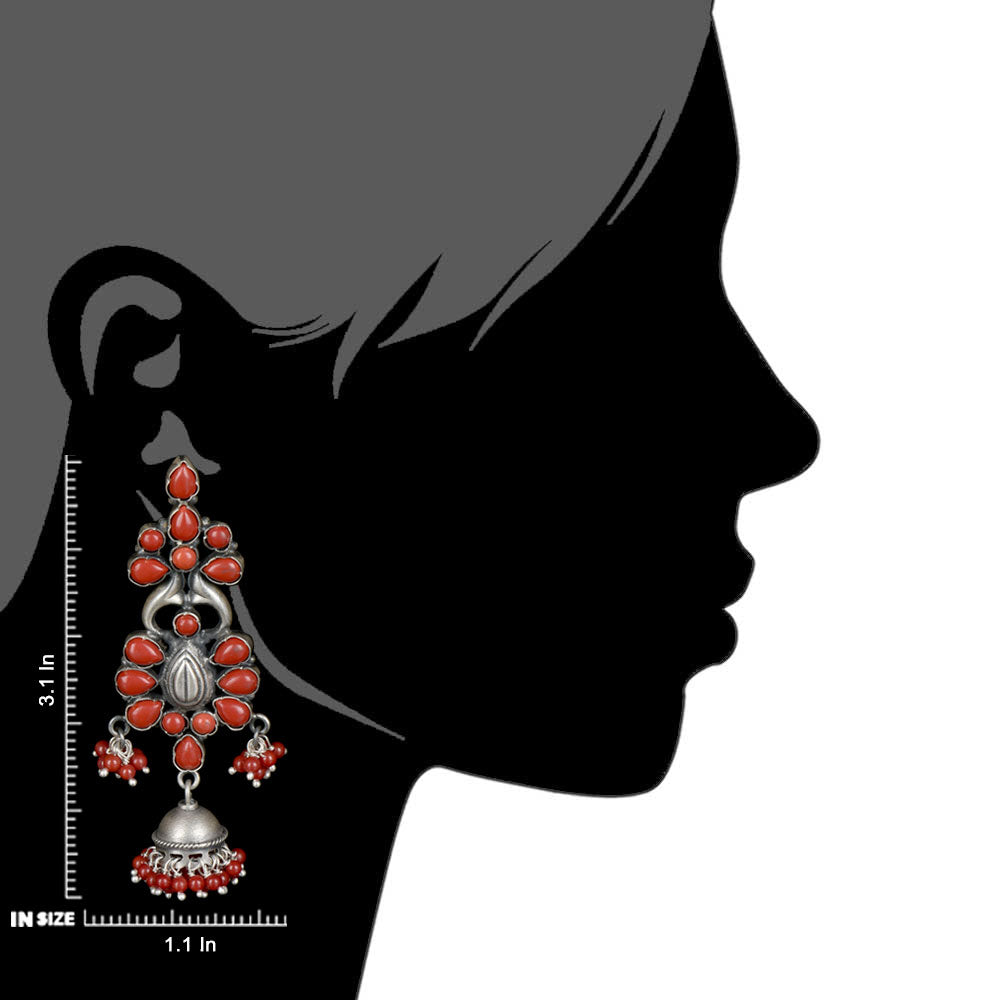 elegant coral jhumki earrings suitable for kurta or dresses