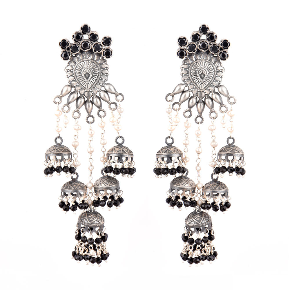 handcrafted jhumki earrings featuring black onyx, set in 925 sterling silver