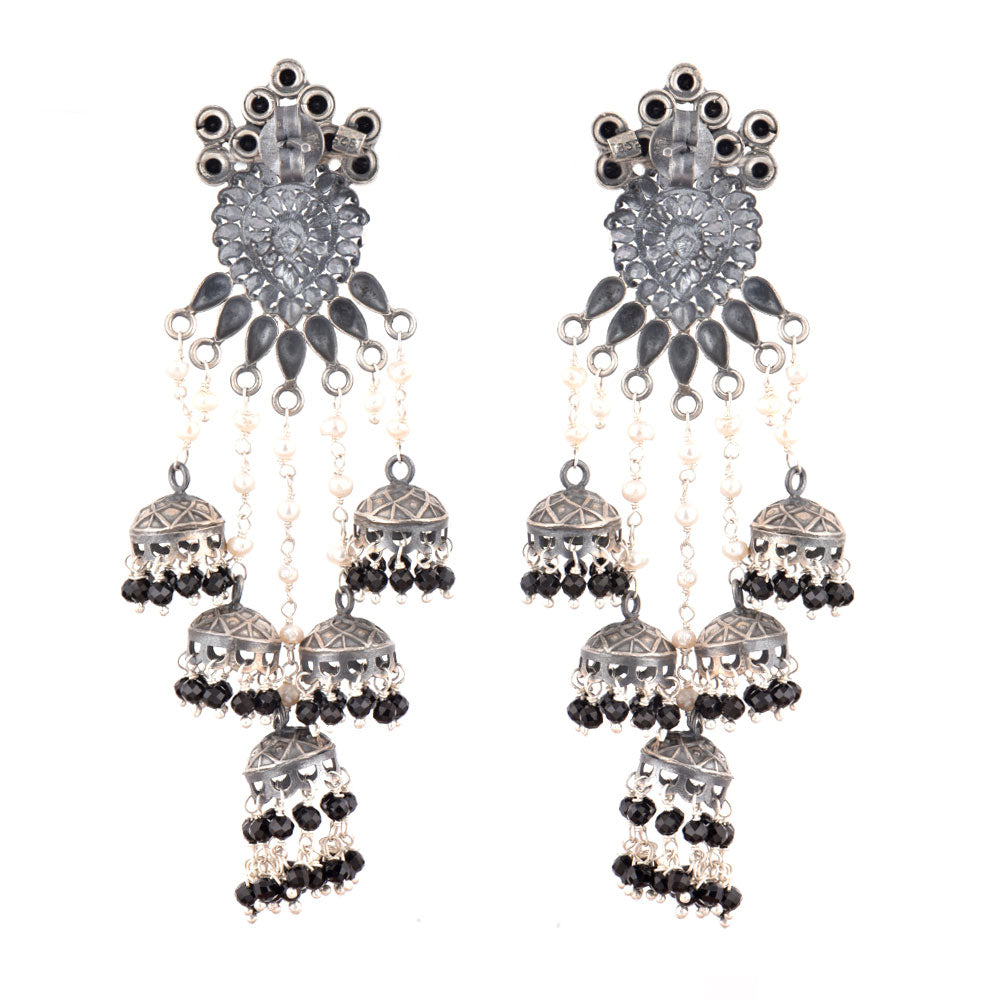 jhumki earrings with black onyx crafted in 925 sterling silver